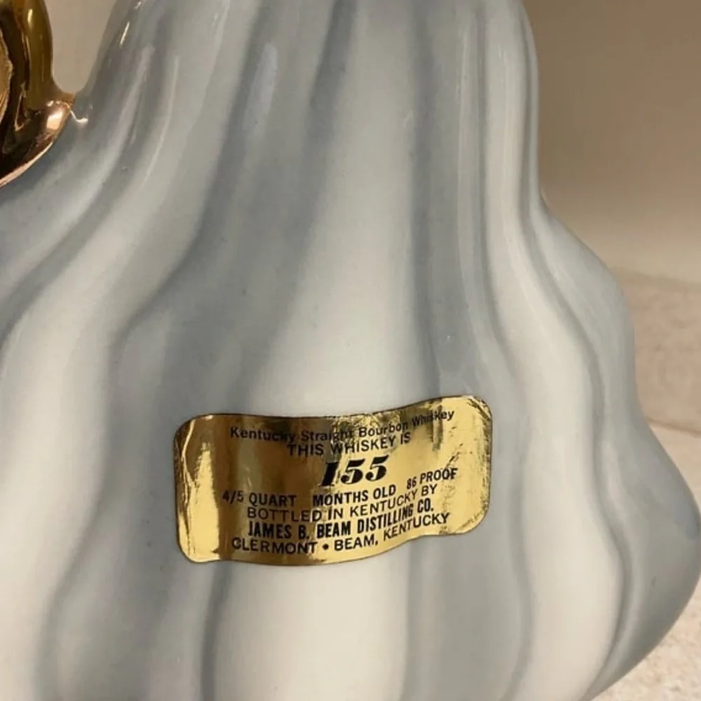 Vintage Jim Beam Ornate Ceramic Bourbon Decanter | Blue & Gold | 1970s | Empty